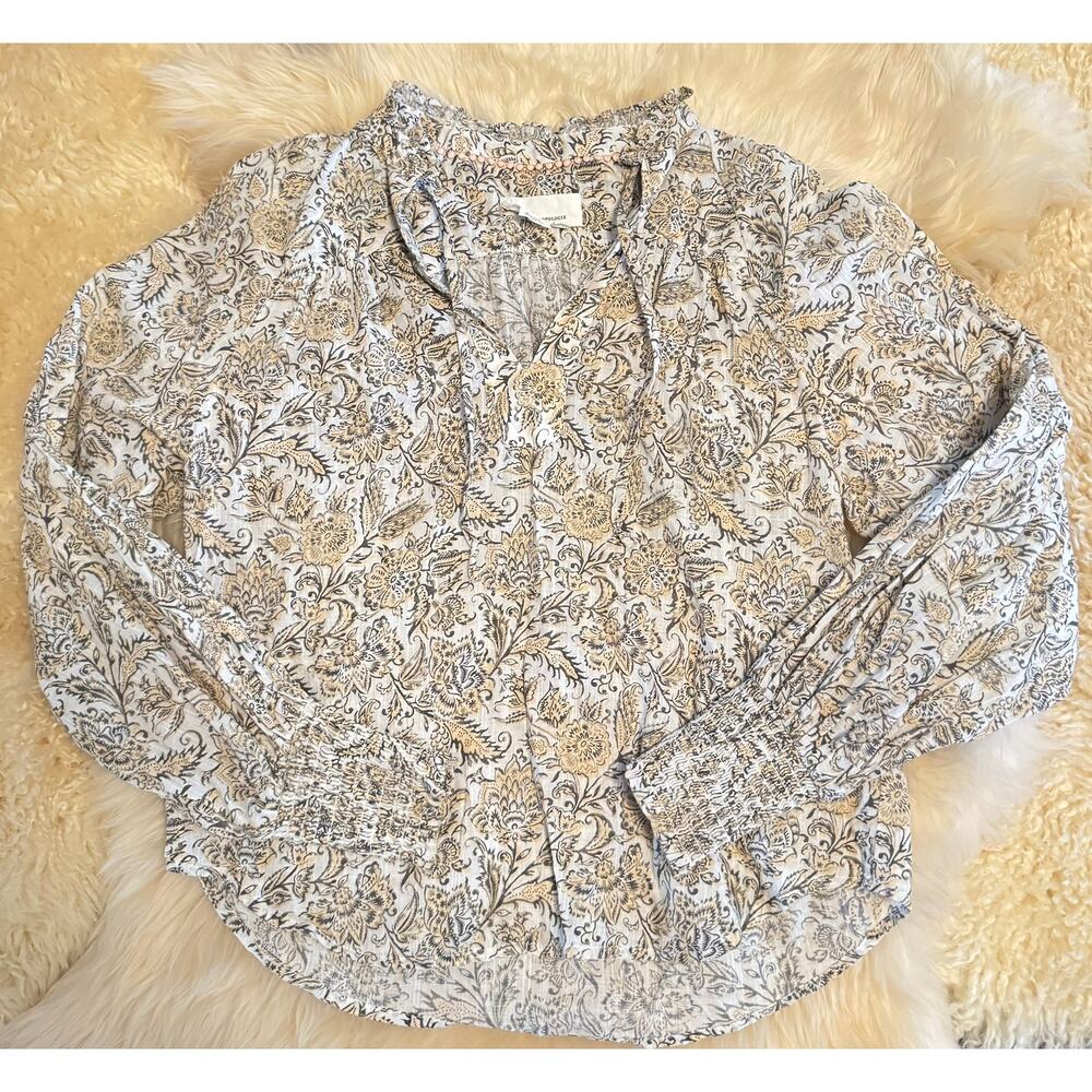 Anthropologie Cotton Floral Peasant Blouse XS Small Romantic Western Boho